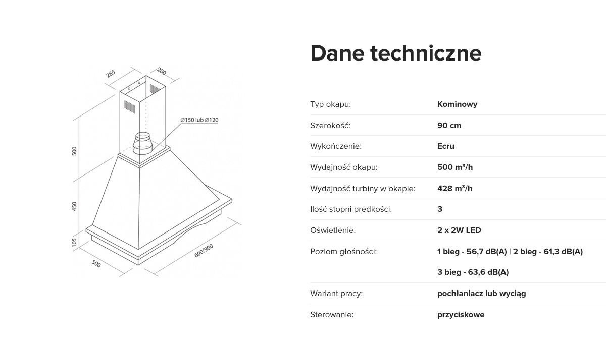 OKAP KUCHENNY TOFLESZ RUSTICAL COUNTRY 90CM 2xLED Kolor dominujący beżowy/brązowy