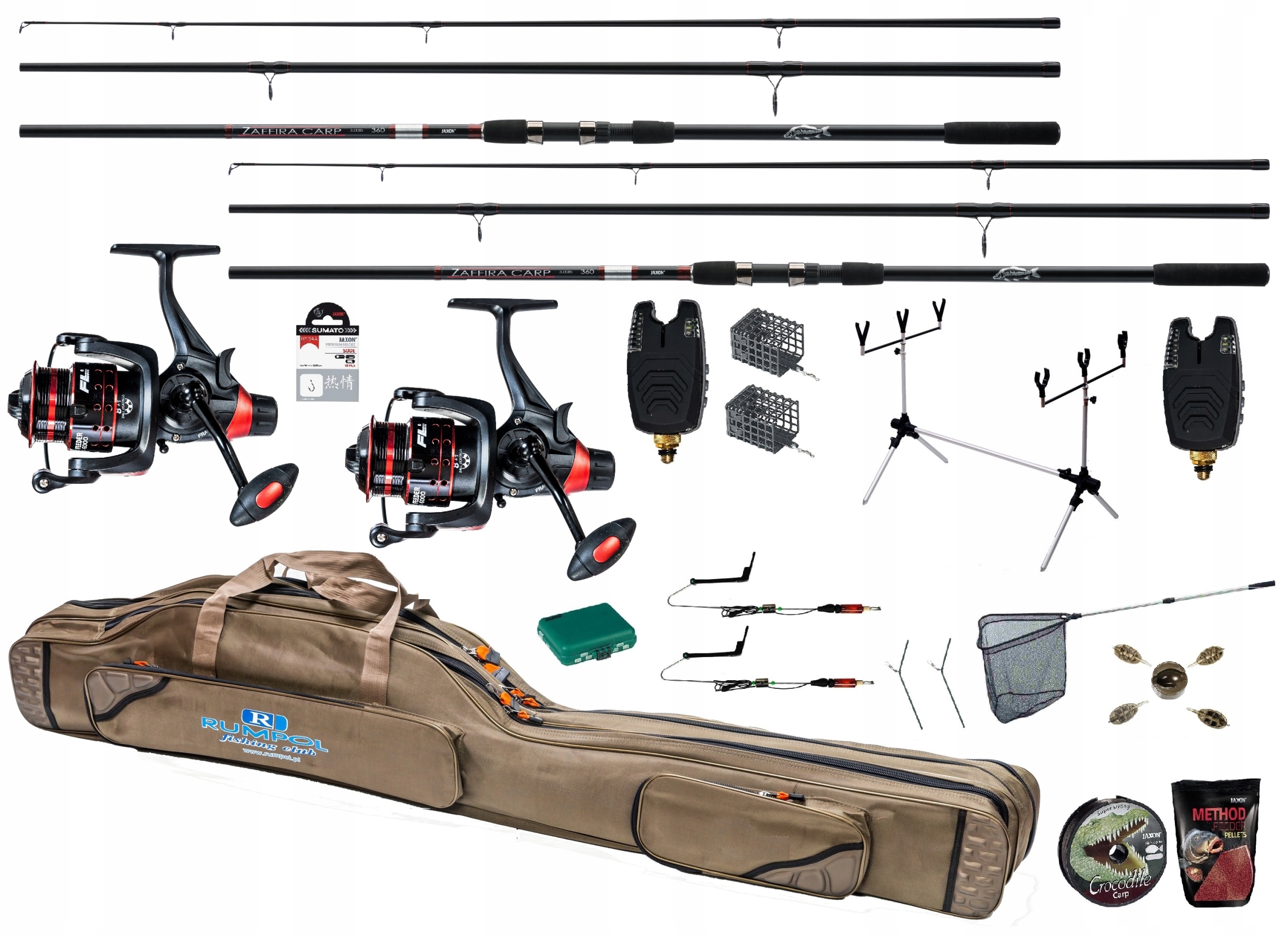 Zestaw Wędkarski Jaxon 2x Wędka karp 2x Kołowrotek