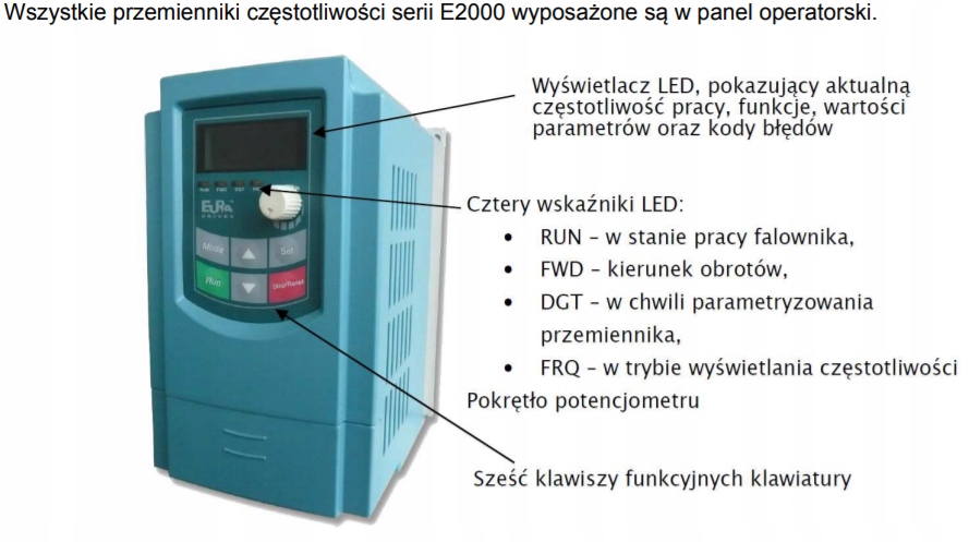 Falownik EURA E2100-0022T3 3F-400V 2,2KW 6,5A . Maksymalna moc 2.2 kW