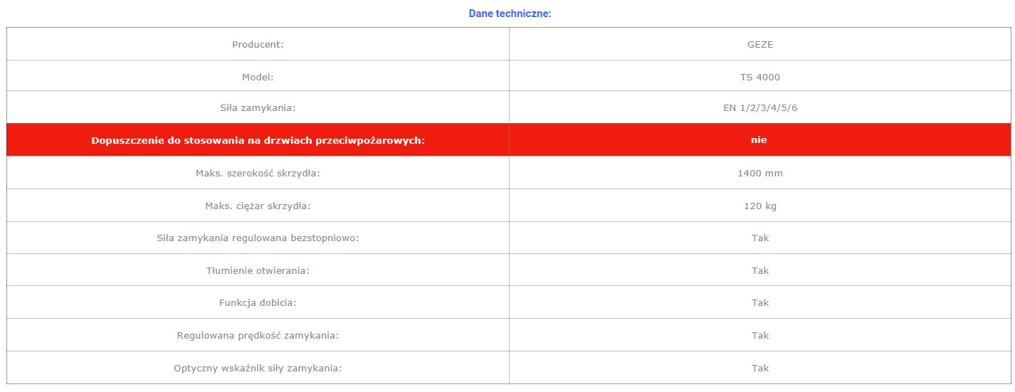 GEZE TS 4000 Samozamykacz z blokadą drzwi, srebrny Typ drzwi jednoskrzydłowe