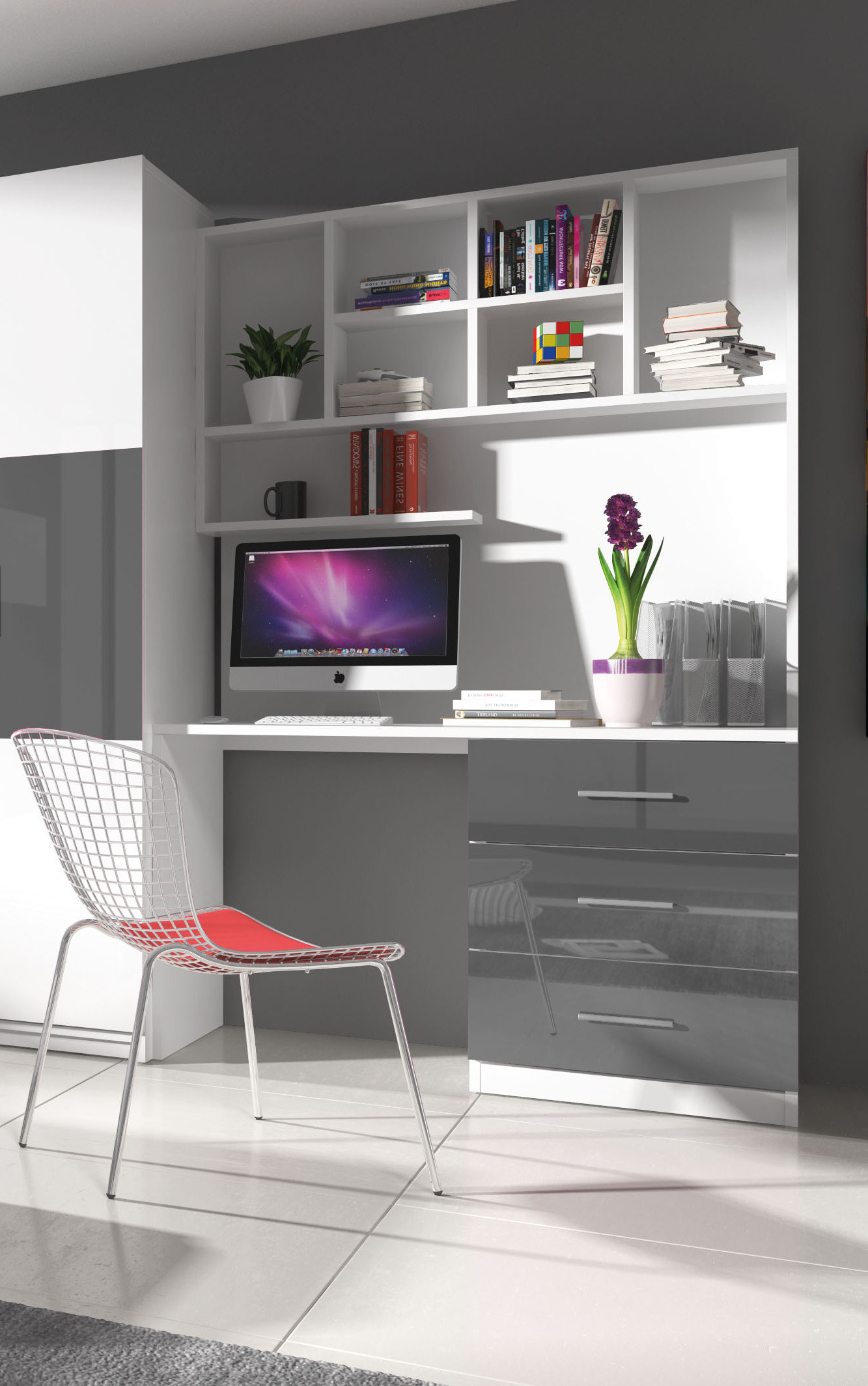 Nowoczesne Biurko z Nadstawką Raj 3 - 5 kolorów Kolor mebla biały