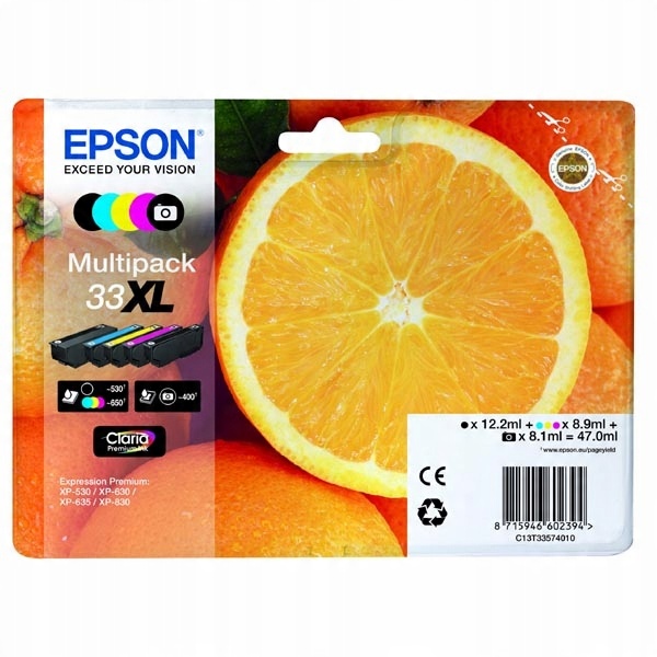 

4x tusz org. Epson 33XL CMYK+Ph T3357 XP530 XP630