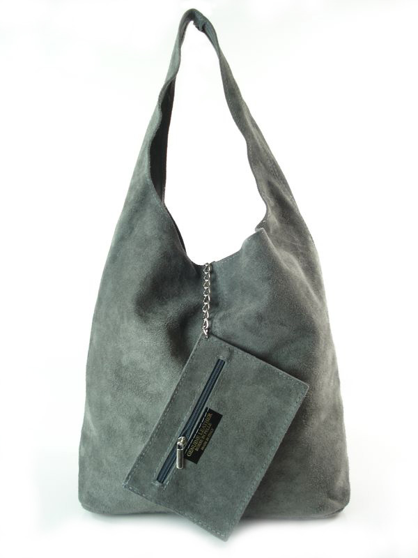 

Zamszowy Worek Włoska Skóra Shopper Bag Szary