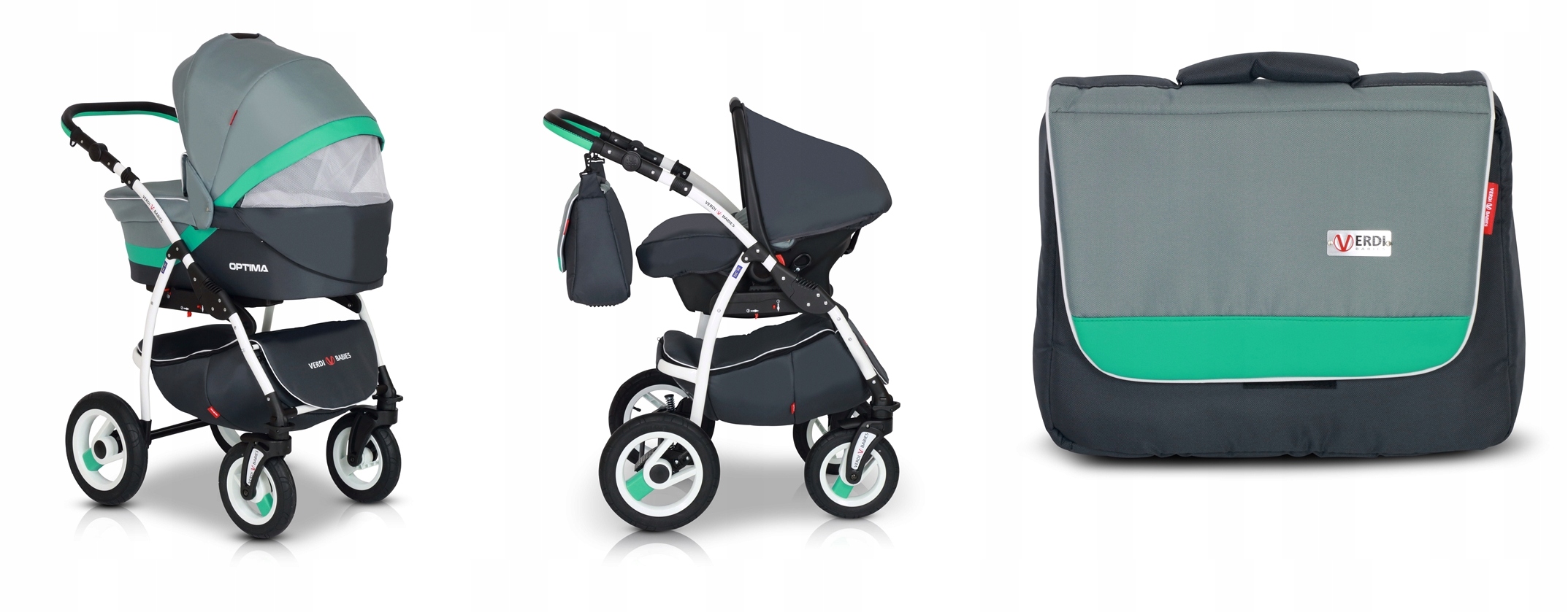 WÓZEK DZIECIĘCY VERDI OPTIMA WHITE 3W1 +AKCESORIA Rodzaj kół Pompowane