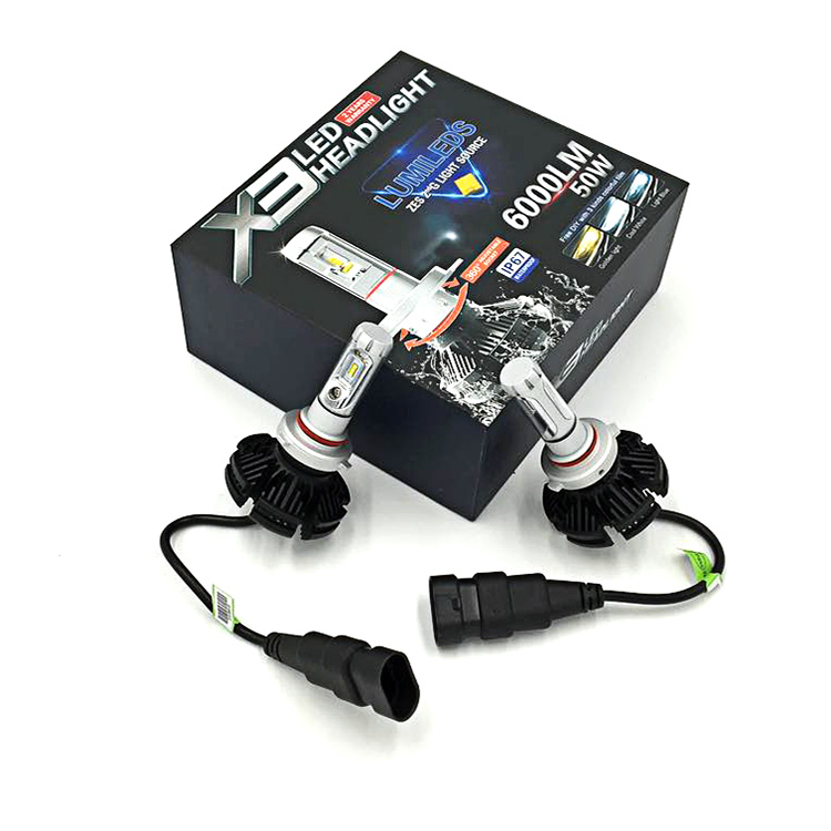 X3 Led žárovky Zes Luxeon HB3 12000lm Den/noc