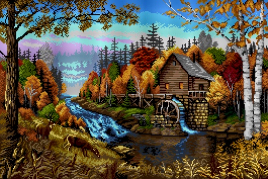 Výšivka křížová sada, kanva+mulina+jehly, 60x40cm, mlýn (7308) Gobelínek
