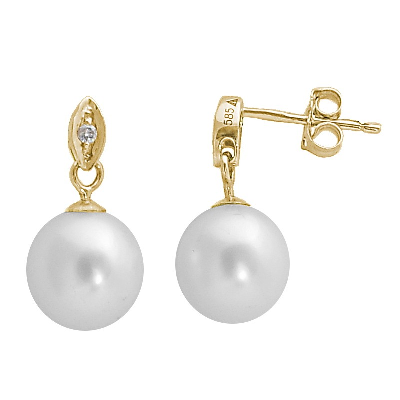 Zlaté Náušnice S Pravou Perlou A Brilianty