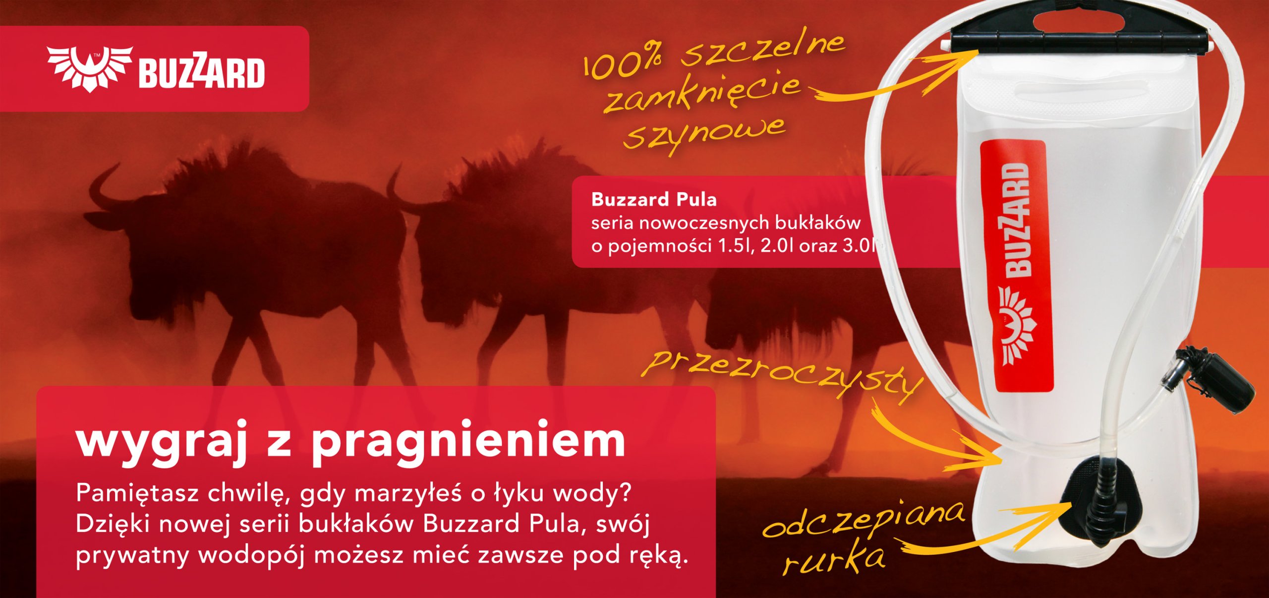 BUZZARD PULA 3.0L bukłak ZAMK. SZYNOWE! camelbak Szerokość produktu 21 cm