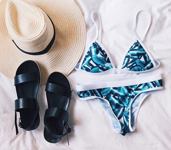 STRÓJ KĄPIELOWY BIKINI TROPIKALNY NIEBIESKI M Model SK-20