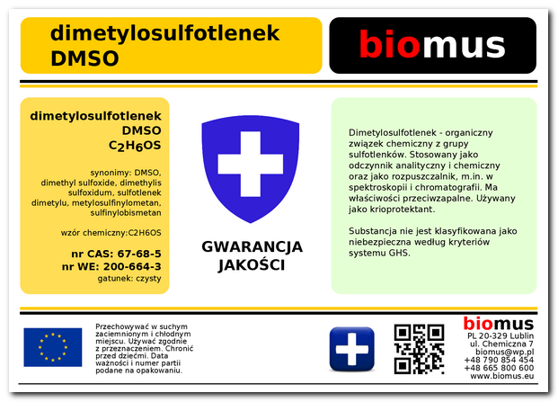 DMSO Dimetylosulfotlenek Czysty Poj. 250 мл biomus EAN (GTIN) 5902409410822
