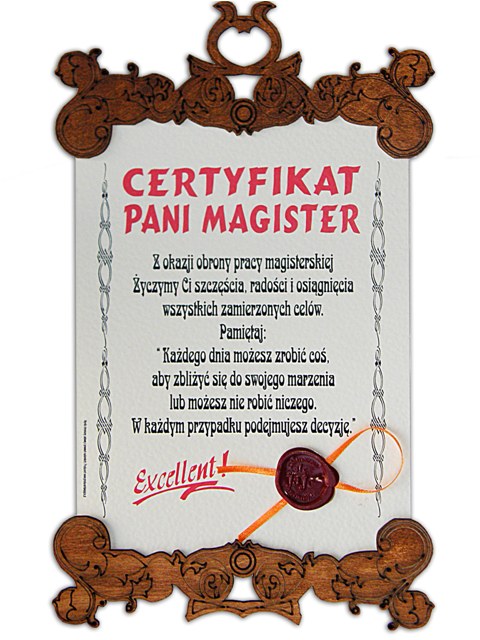

dyplom Certyfikat Pani Magister pieczęć