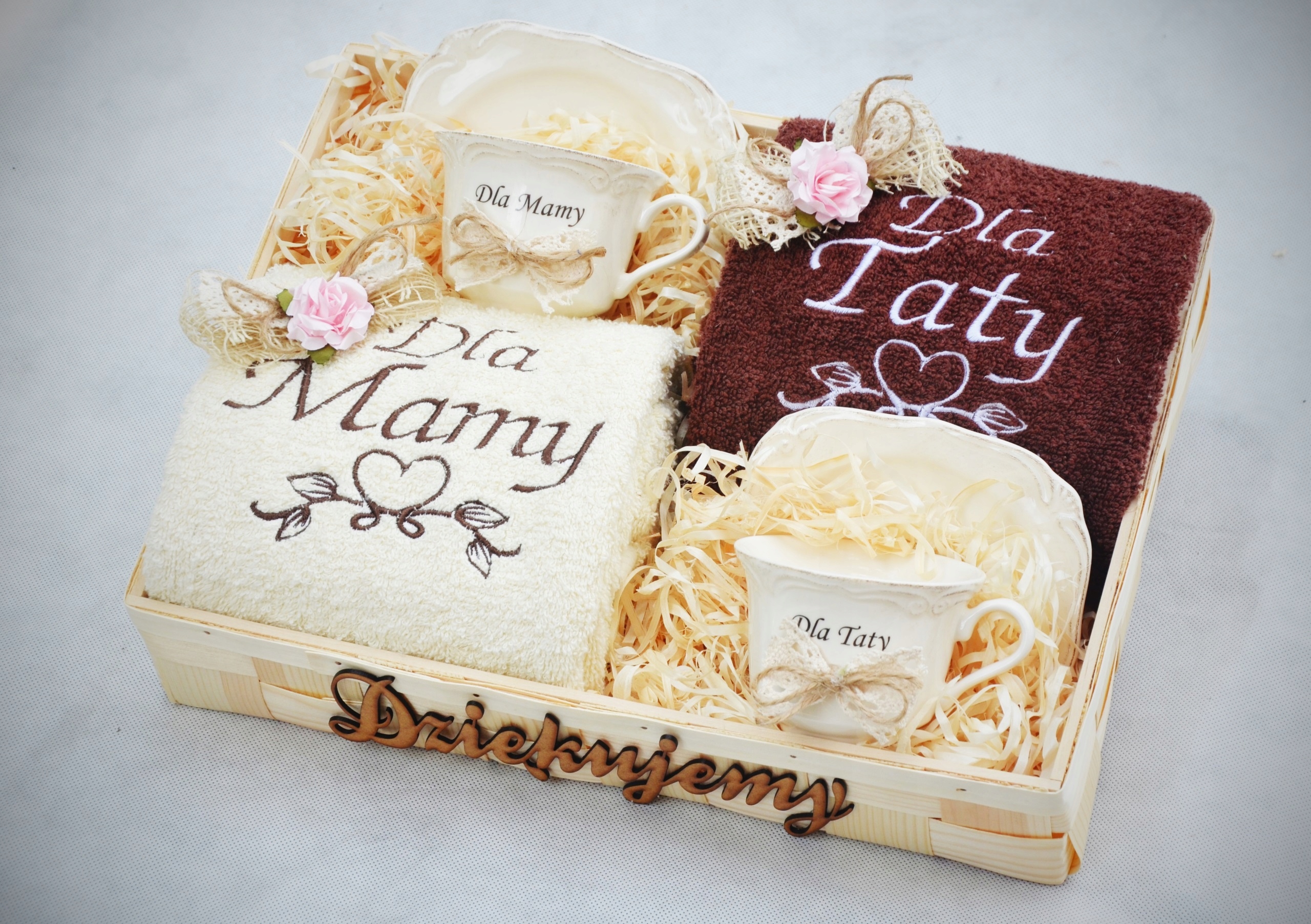 Podziękowania Dla Rodziców Ręczniki Haft Filiżanki Marka OP