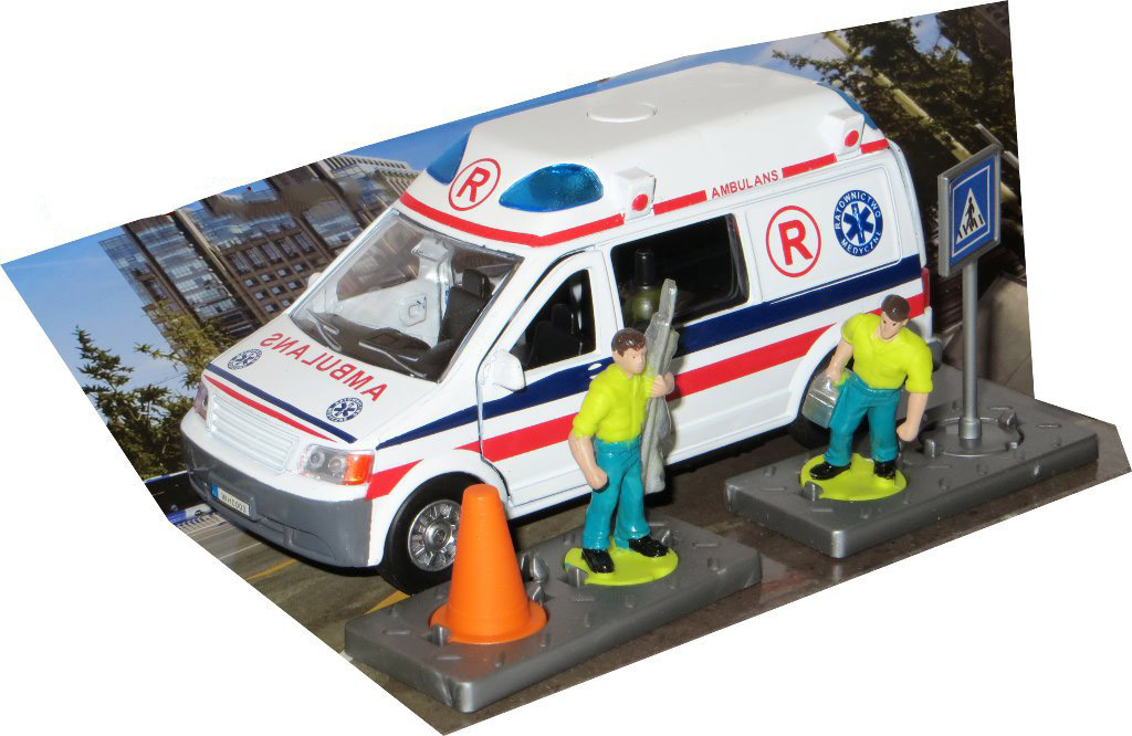 KARETKA AMBULANS METAL DŹWIĘK ŚWIATŁO + AKCESORIA Wiek dziecka 3 lata +