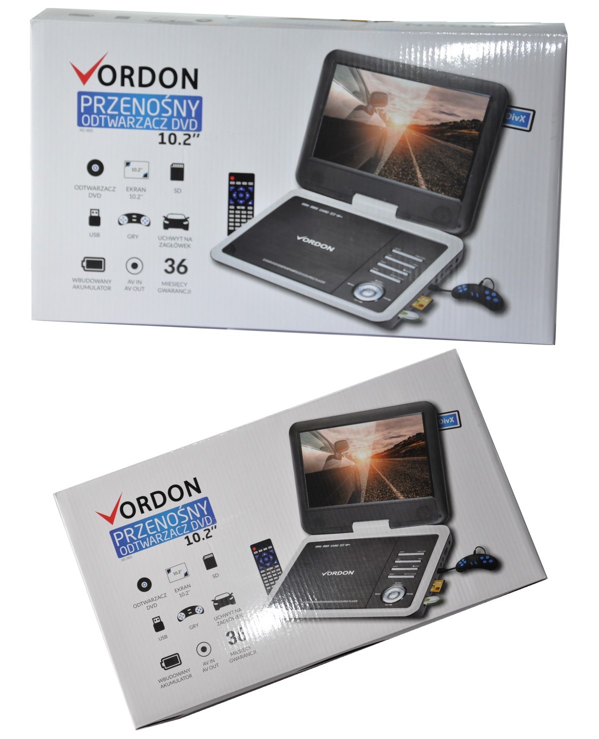 PRZENOŚNE DVD VORDON 10.2C USB SD GRY MP3 do SZKOŁY DOMU SAMOCHODU NS-960 Formaty obrazu DivX