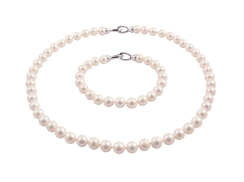 Stříbrný Komplet Šperků Z Bílých Perel