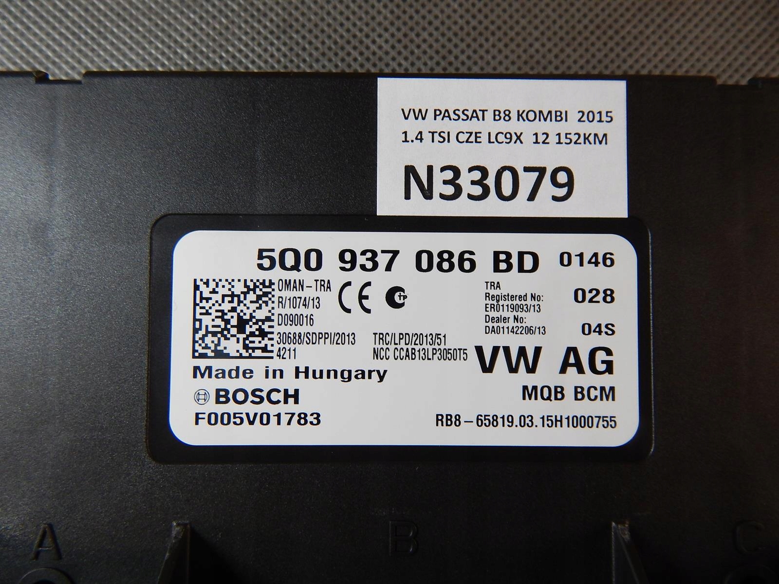 VW PASSAT B8 control unit comfort control unit 5Q0937086BD