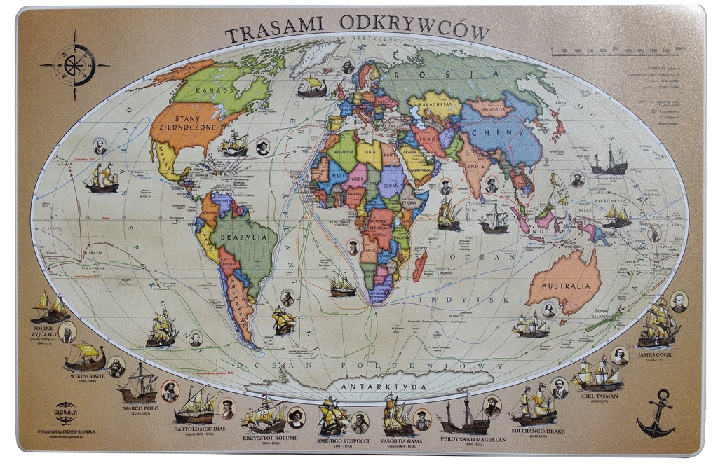 

Podkładka na biurko Trasami Odkrywców mapa świata
