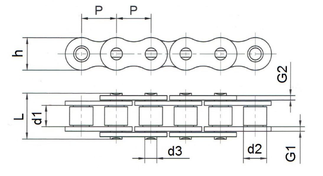 Размеры цепей. Роликовая цепь 1 20b-1 (1 1/4