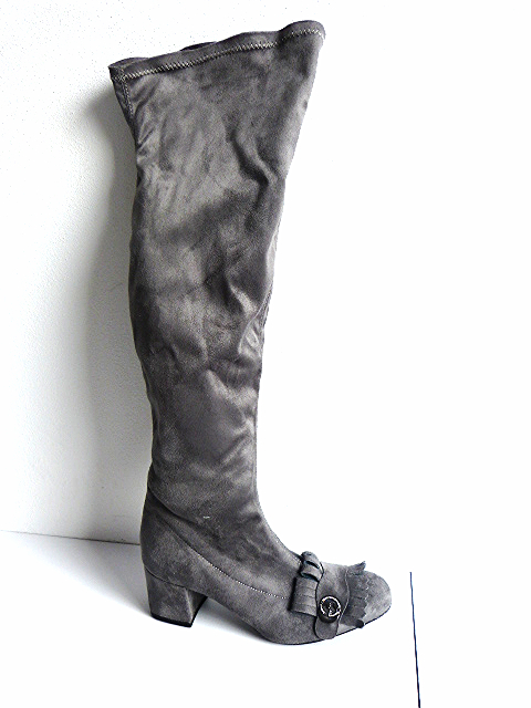 Šedé semišové kozačky, pohodlné kožené mušketýrky, velikost 39