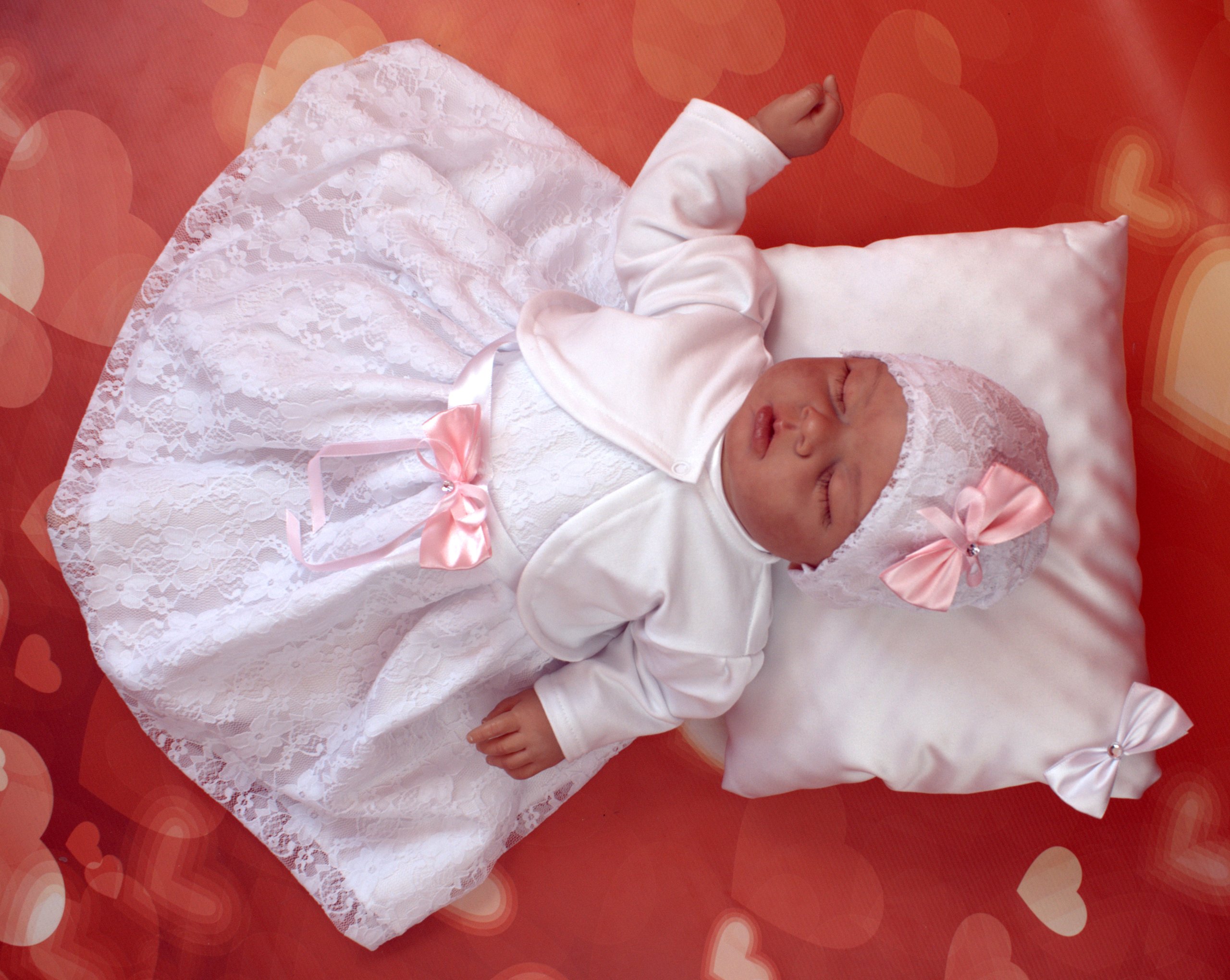 ZOSIA KORONKA Komplet do Chrztu WIOSNA LATO 74/80 Długość sukienki 42 cm