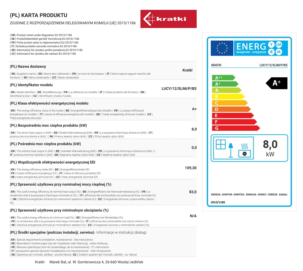WKŁAD KOMINKOWY EKO płytki LUCY SLIM 12 prawy bs Szerokość 781 mm