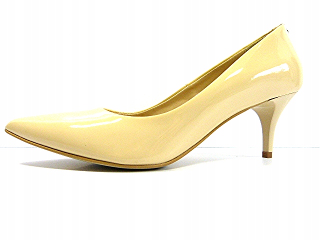 Boty Sala 37 Ecri lakované s nízkým podpatkem, kožené dámské lodičky