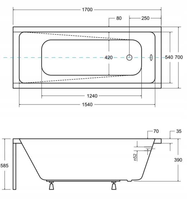 WANNA MODERN PMD BESCO 170x70 SYFON OBUDOWA NOGI Linia Modern