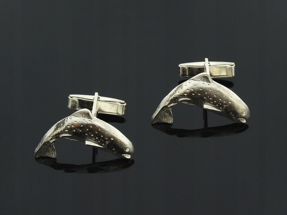 Posrebrzane spinki do mankietów - RYBA PSTRĄG Marka Inna marka