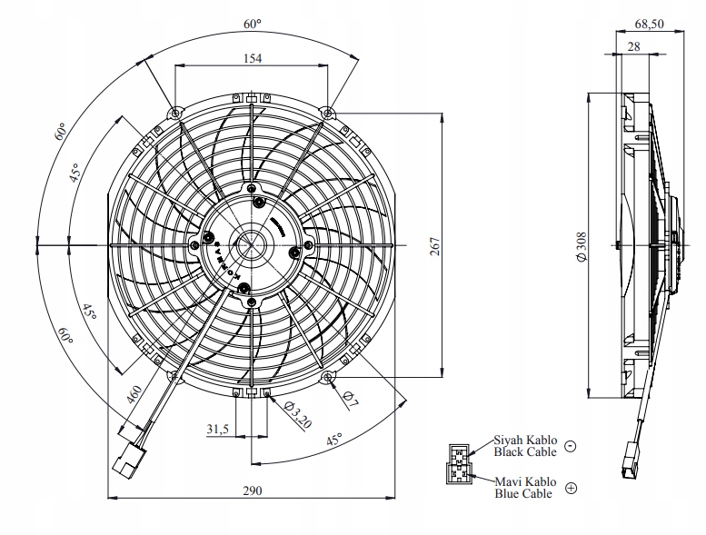 Wentylator osiowy 12V 280mm typ Zanotti 3MTV440 Numer katalogowy części 3MTV440