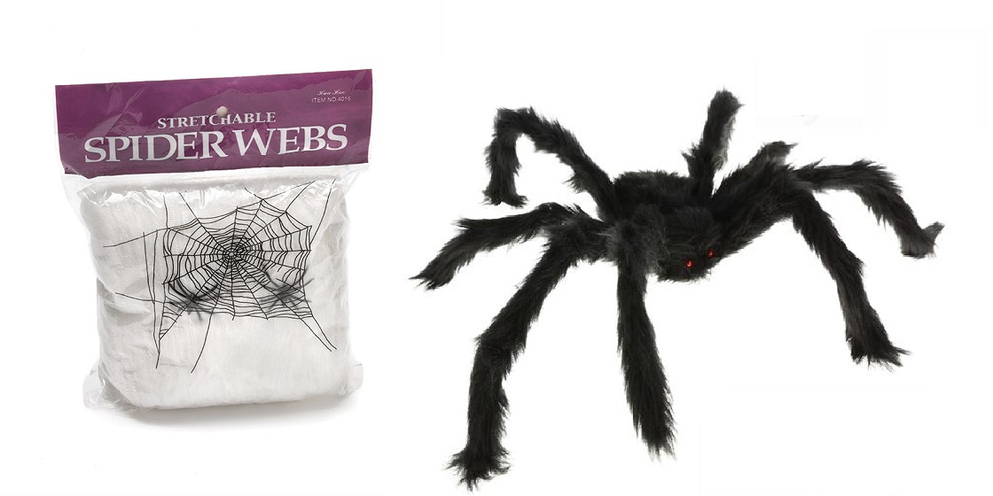 

Zestaw wielki pająk sztuczna pajęczyna halloween