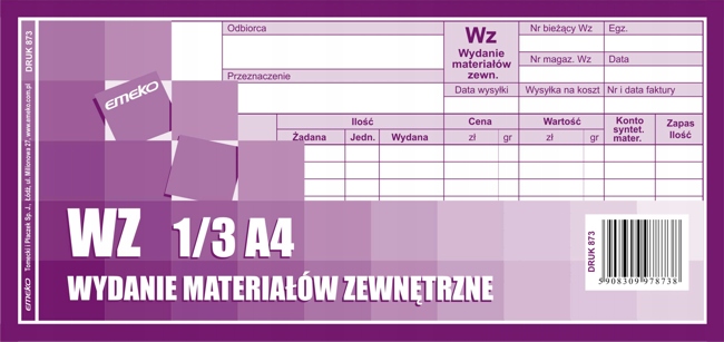 

Wz Wydanie materiałów zewn. 1/3 A4 80k Emeko 873