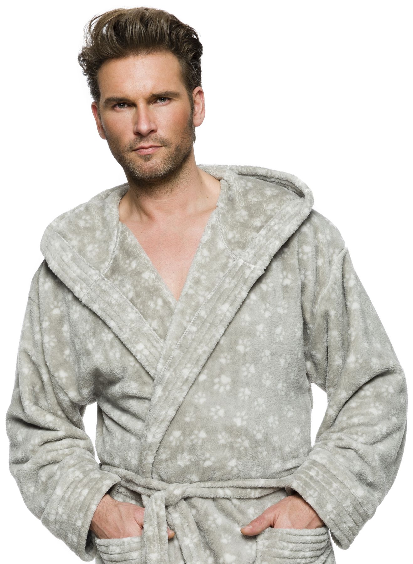 ŁAPKI MIŁY DŁUGI SZLAFROK MĘSKI Z KAPTUREM XXL Rozmiar XXL