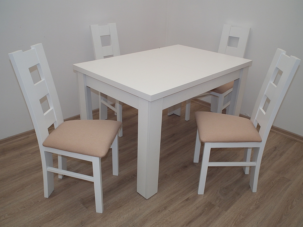 Stół 80/120/165 + 4 białe krzesła Liczba elementów w zestawie 5