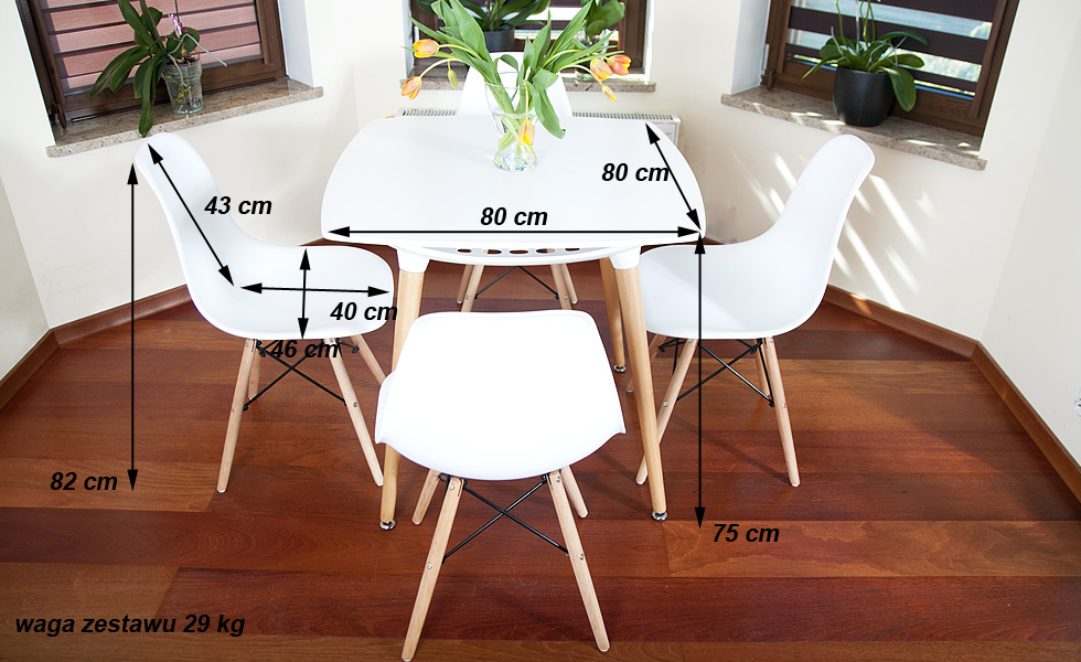 Zestaw STÓŁ 80 x 80 + 4 KRZESŁA BIAŁE nowoczesne! Kolor korpusu krzesła biały