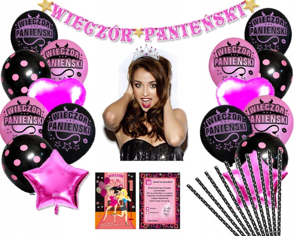 ZESTAW NA WIECZÓR PANIEŃSKI BALONY GWIAZDKI BANER