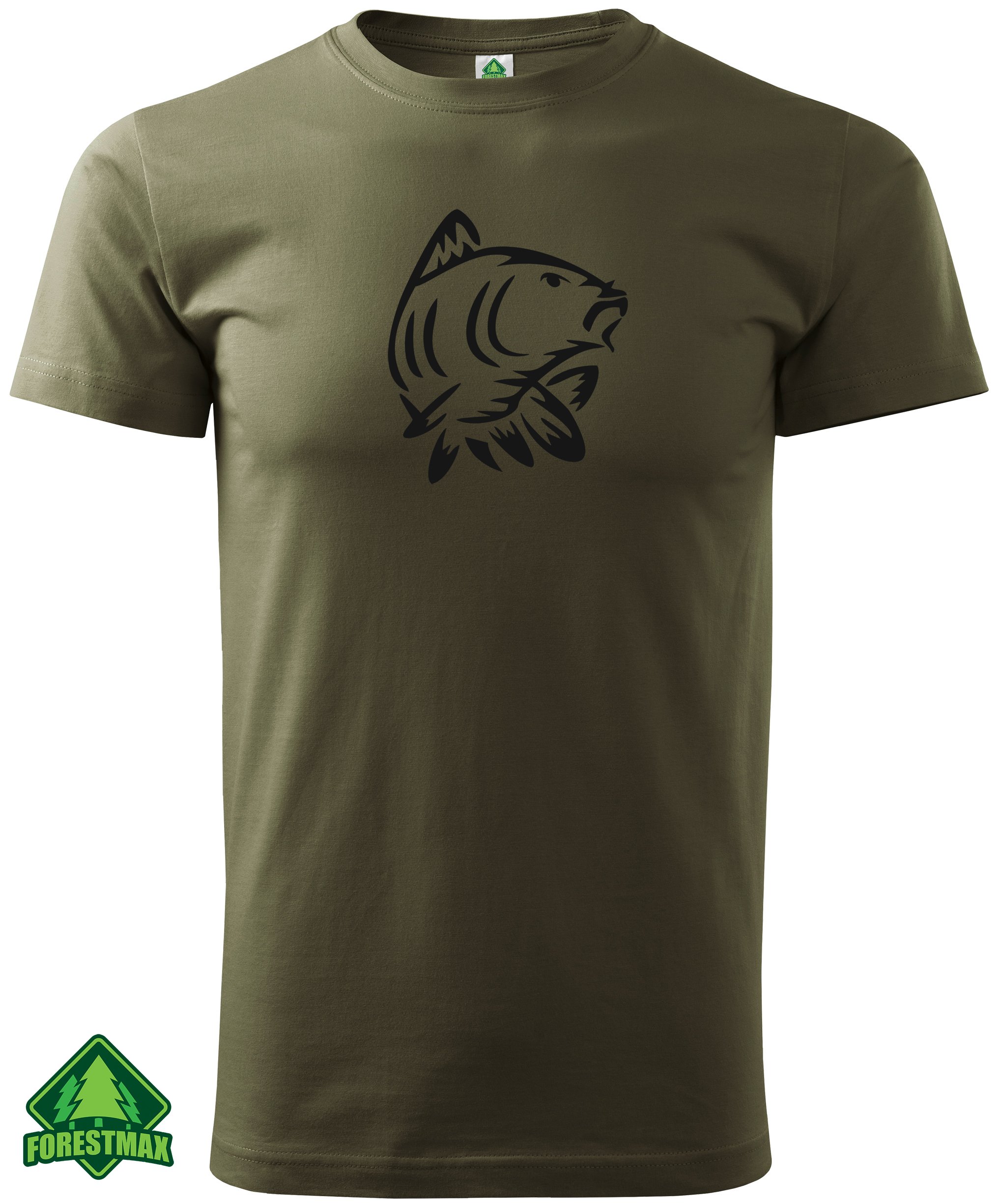 WĘDKARSKI T-SHIRT Z NADRUKIEM KARPIA ZIELEŃ KHAKI Rękaw krótki rękaw