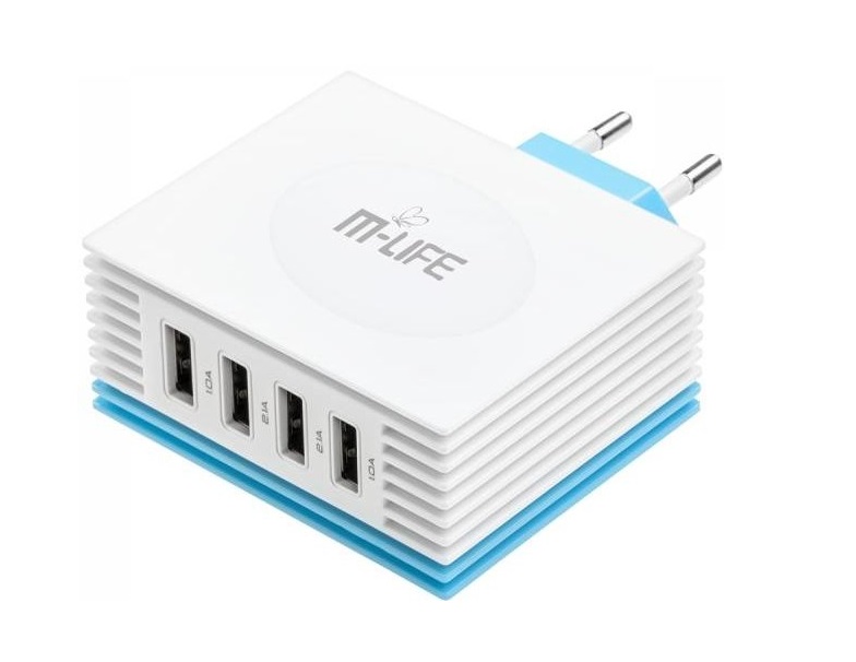 

Ładowarka sieciowa 4,2A 4xUSB M-life 230V ML0634