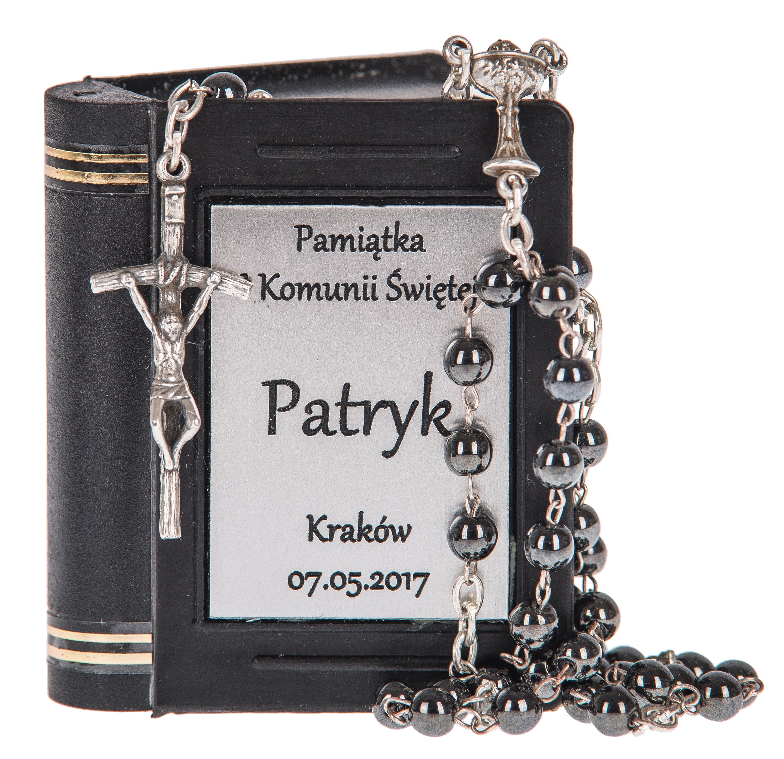 

Różaniec I Pudełko Z Grawerem Komunia Ihs Perła