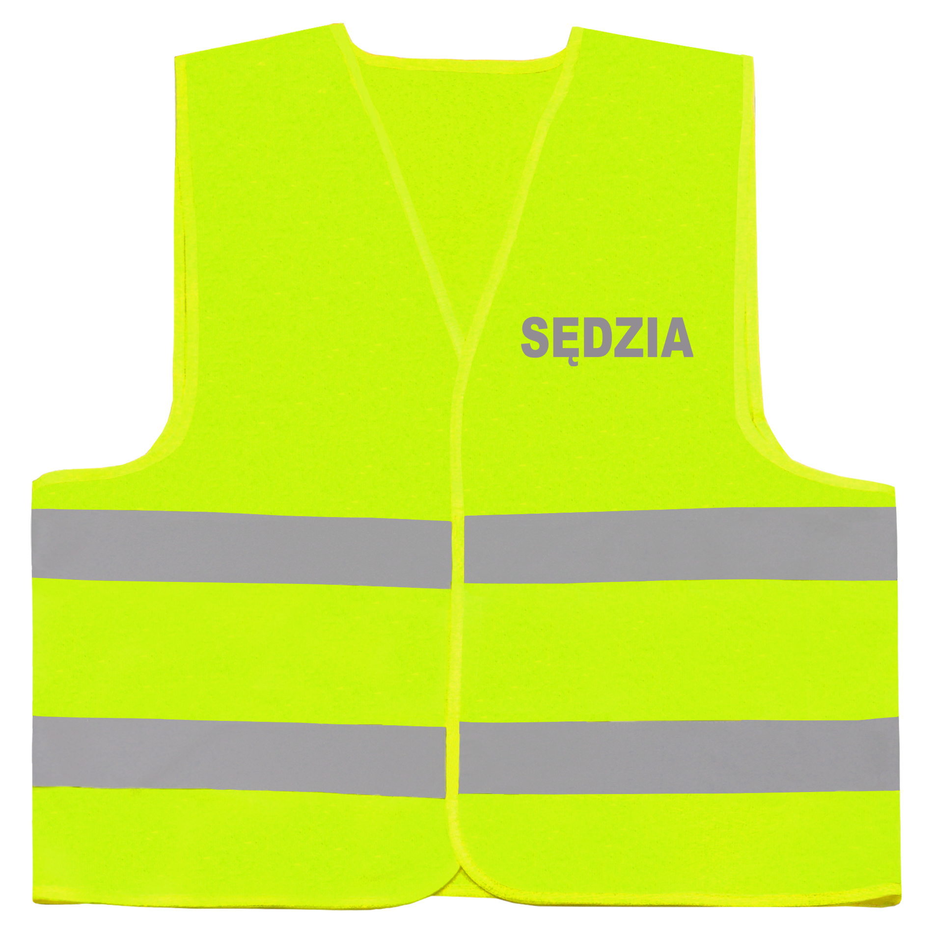 YELLOW REFLECTIVE COMPETITION VEST, REFEREE'S WRITING, V-Neckline