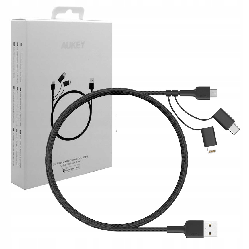 Aukey CB-BAL5 kabel 3w1 Iphone Micro Usb Usb-c 1.2m Qc Pd Apple MFi