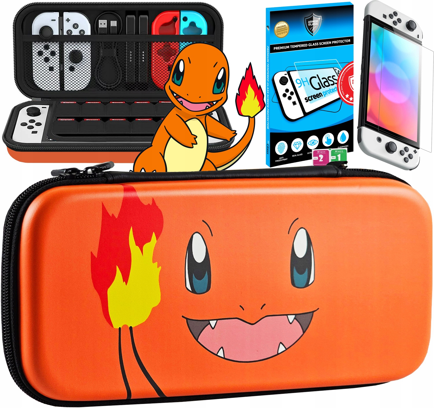 Case Futerał do Konsoli Nintendo Switch Pokemon Charmander Szkło
