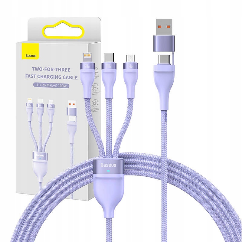 Baseus Szybki Kabel Usb 3W1 Usb-c Micro Usb Lightning Przewód Qc 100W 1.2M