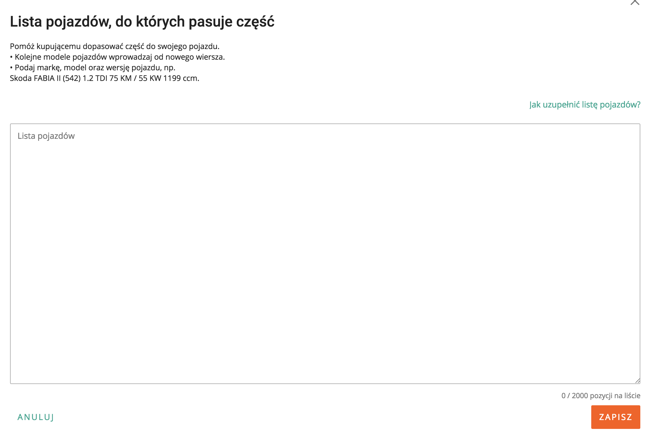 Wpisz liste pojazdow