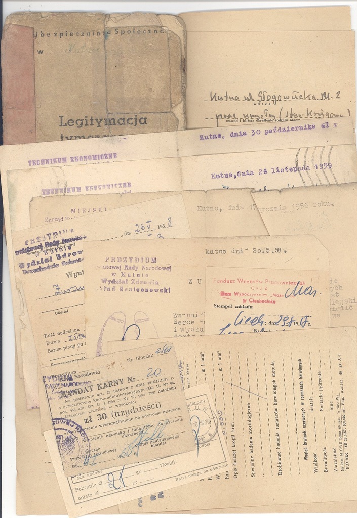 Stare dokumenty z lat 1950/60 r. - 11 sztuk