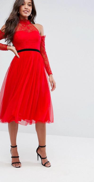 ASOS PREMIUM Czerwona sukienka tiulowa *42 - 7438344706 - oficjalne  archiwum Allegro