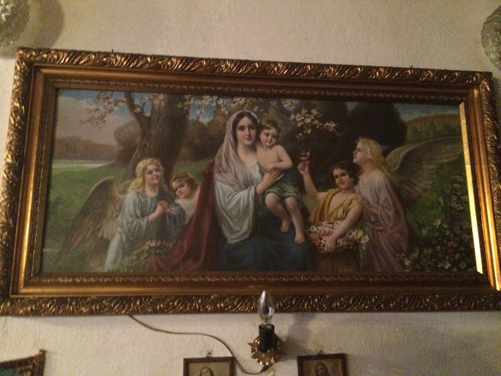 Piękny, stary obraz Matka Boska z aniołami