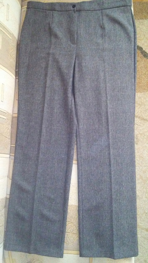 spodnie kolor melanż szary z beżem materiałowe 48