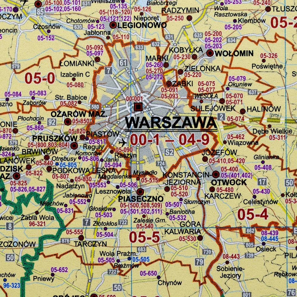 kody pocztowe warszawa mapa POLSKA MAPA ŚCIENNA KODY POCZTOWE 1:500 000   7161190518 