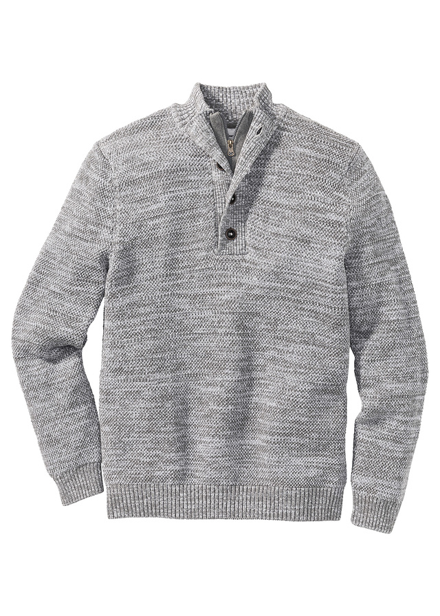 Sweter z plisą guzikową szary 68/70 (4XL) 965833