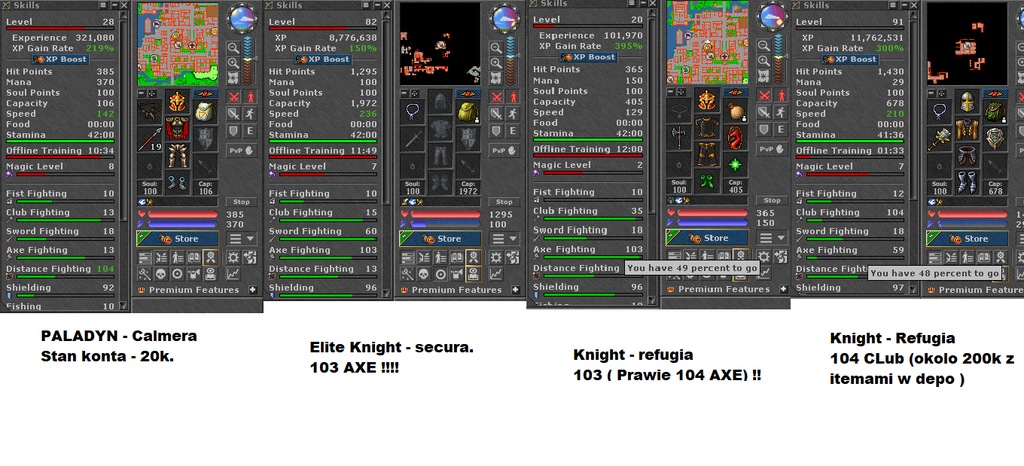 TIBIA ! 20 POSTACI WYSOKIE SKILLE !!!